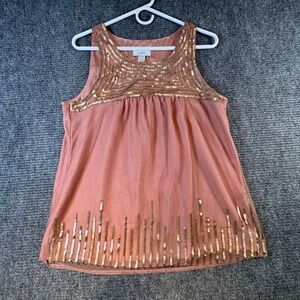 Ann Taylor Loft Mauve Pink Gold Sequin Sleeveless Blouse Top Medium 251819